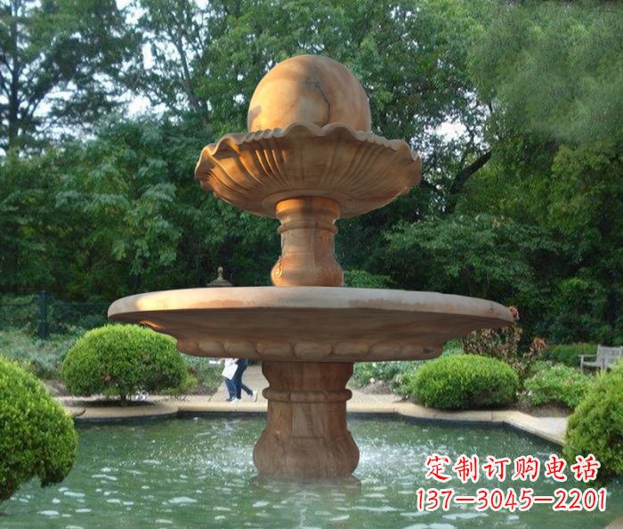 贵州晚霞红双层风水球喷泉公园石雕