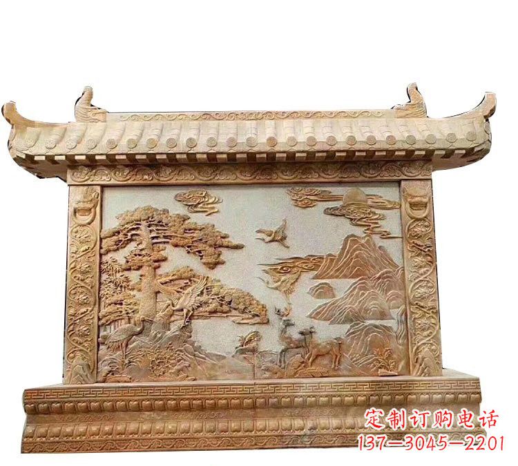贵州晚霞红松鹤延年浮雕影壁