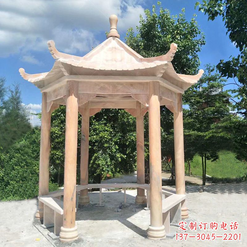 贵州晚霞红庭院石凉亭