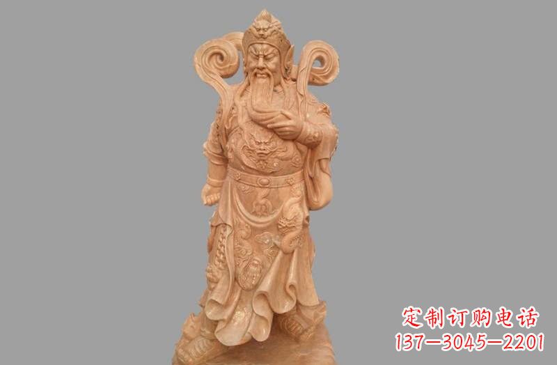 贵州晚霞红武财神关公雕像