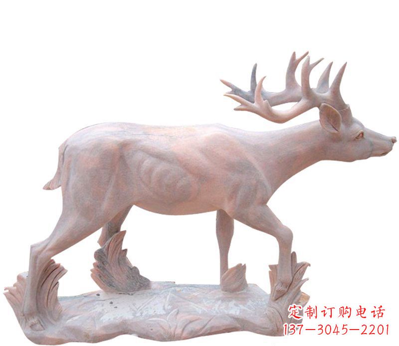 贵州晚霞红小鹿石雕