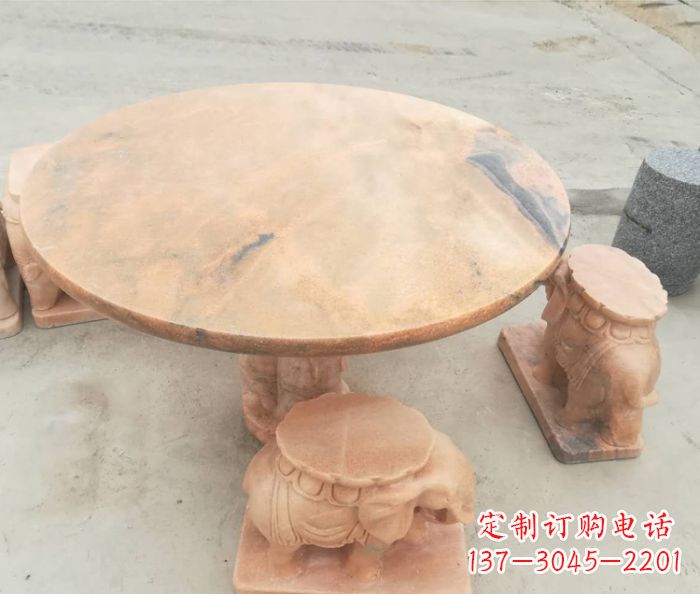 贵州晚霞红小象桌凳别墅石雕 (4)