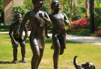 贵州宁夏中领雕塑推出的儿童铜雕跑步遛狗，一款…