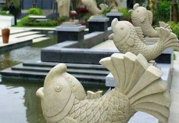 贵州喷水鱼砂岩石雕-园林水池雕塑