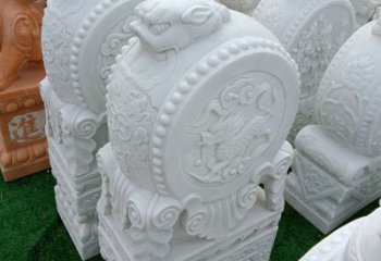 贵州中领雕塑|精美石雕貔貅汉白玉门墩