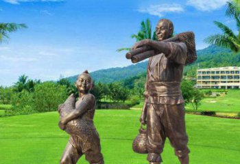 贵州铜雕渔民父子人物雕塑