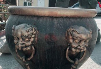 贵州铜雕圆形荷花水缸雕塑 (6)