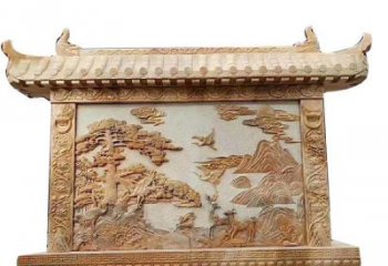 贵州晚霞红松鹤延年浮雕影壁
