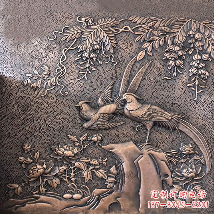 贵州喜鹊紫铜浮雕装饰画