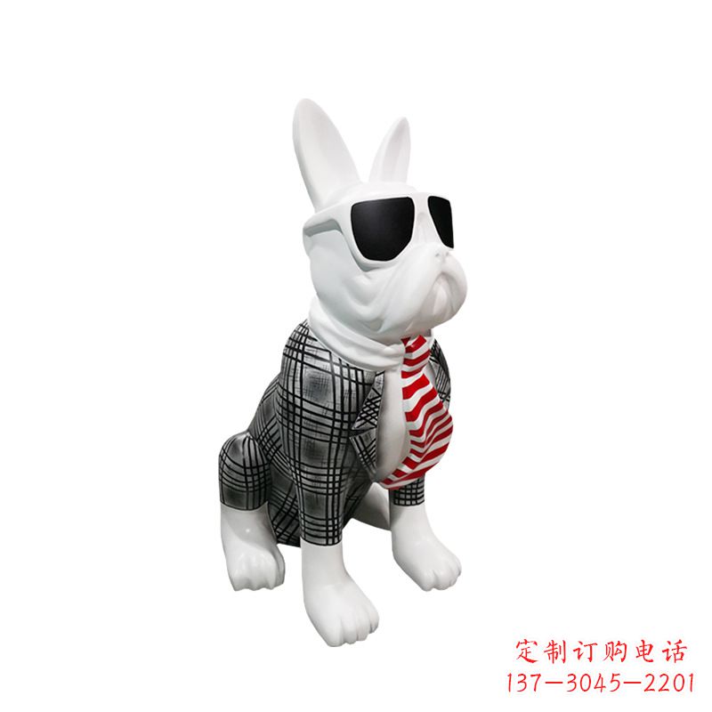 贵州系领带戴墨镜的狗雕塑,商场超市美陈斗牛犬摆件