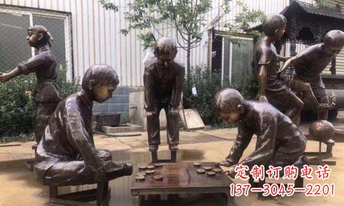 贵州下象棋儿童铜雕 (2)