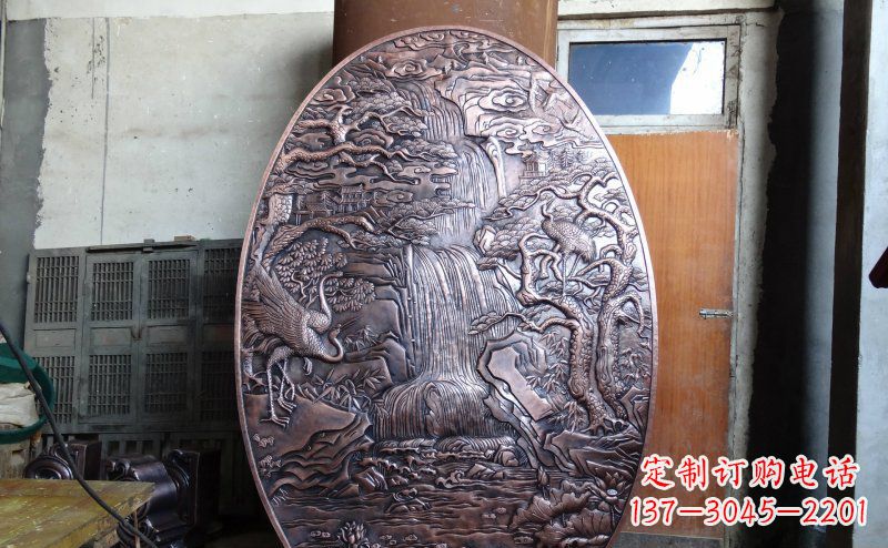 贵州仙鹤松林瀑布古代园林景观铜浮雕