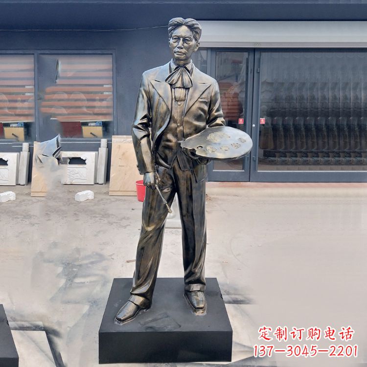 贵州现代画家徐悲鸿雕塑-玻璃钢仿铜名人雕像