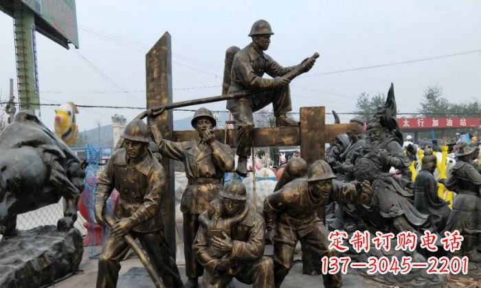 贵州消防战士人物铜雕