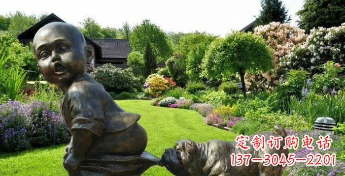 贵州小狗叼小孩裤子童趣铜雕