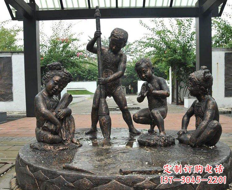 贵州小孩写大字铜雕小品