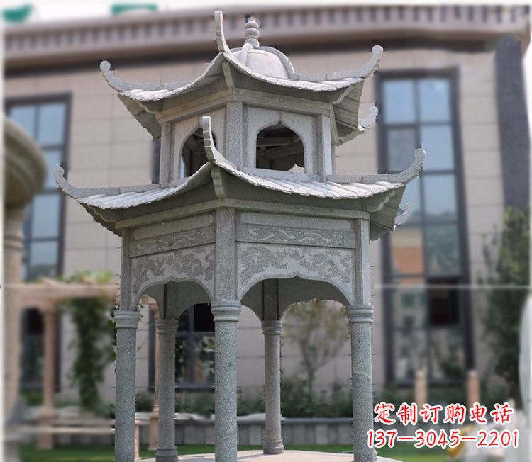 贵州小区大理石六角石雕双层凉亭