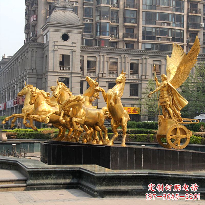 贵州小区大门阿波罗战车鎏金景观铜雕