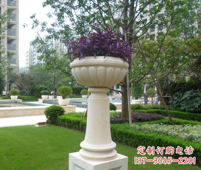贵州小区景观汉白玉花盆石雕 (2)
