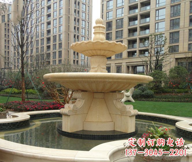 贵州小区景观晚霞红多层喷泉石雕 (3)