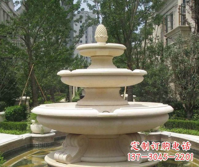 贵州小区景观晚霞红多层喷泉石雕