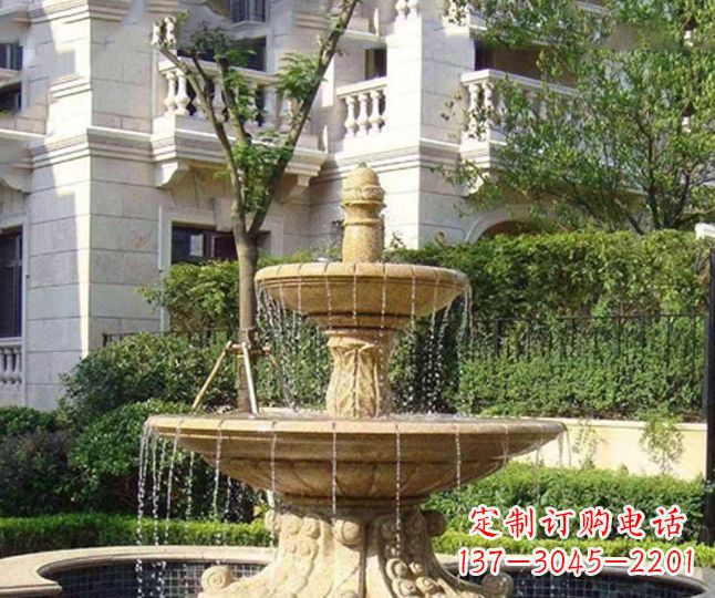 贵州小区景观晚霞红多层喷泉石雕 (4)