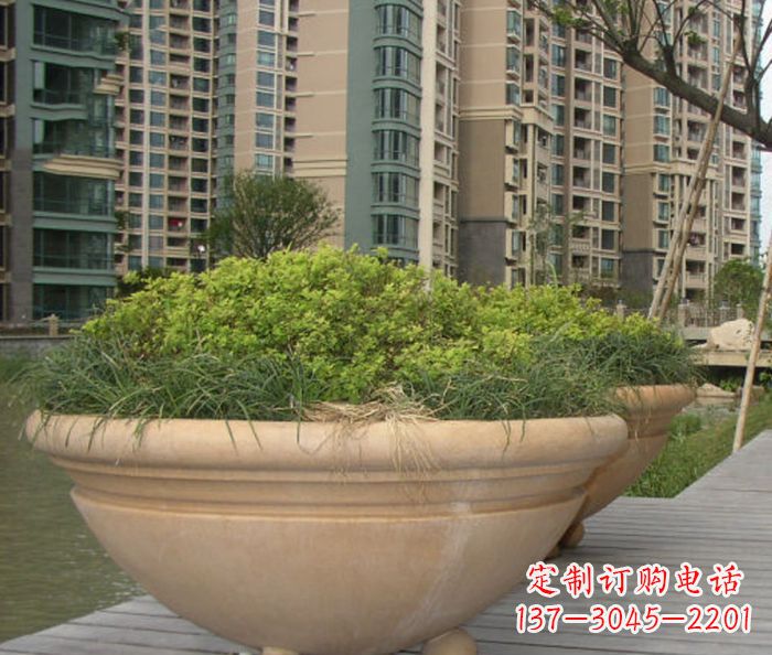 贵州小区景观晚霞红花盆石雕