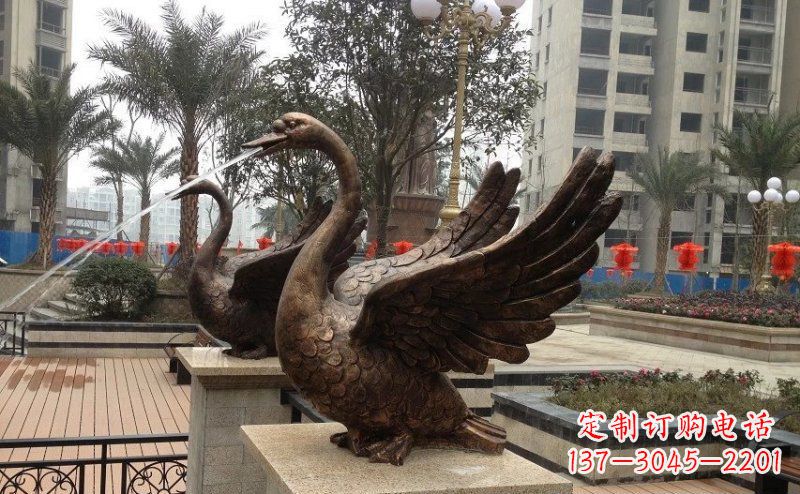 贵州小区喷水天鹅动物铜雕