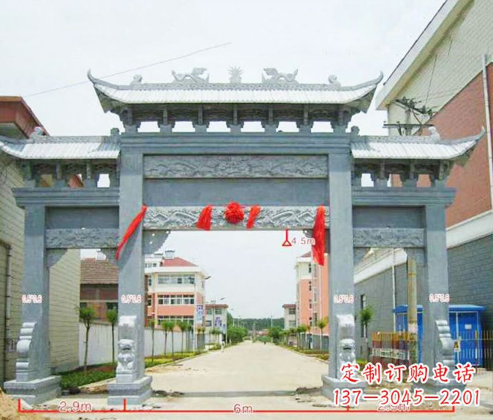 贵州小区三门牌坊石雕