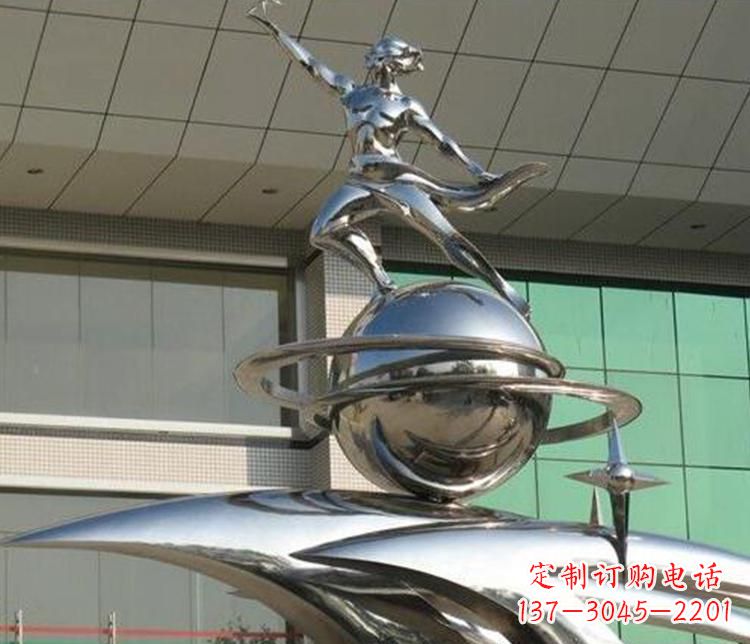 贵州校园不锈钢地球和学生景观雕塑