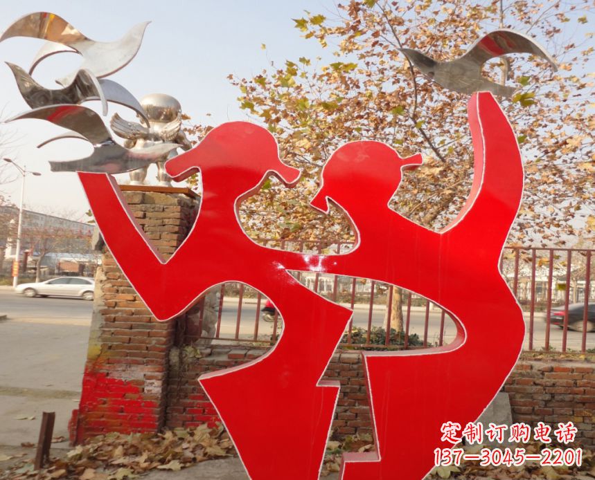 贵州校园不锈钢剪影人物和和平鸽雕塑