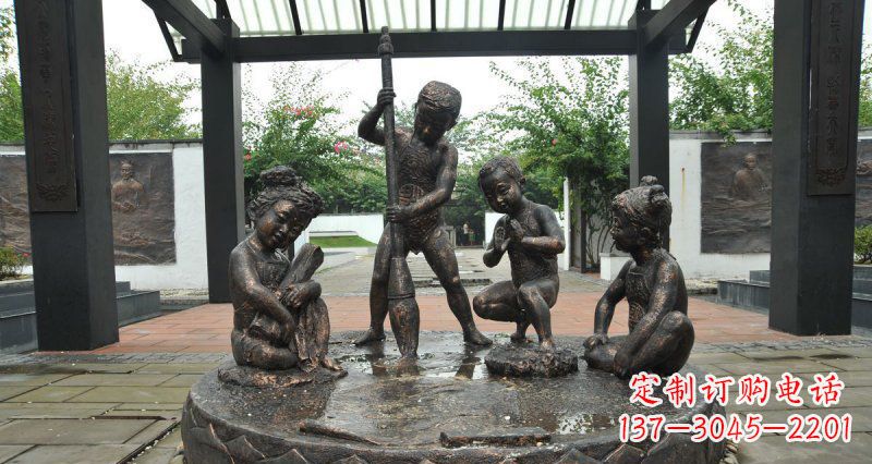 贵州写毛笔字的小孩小品铜雕