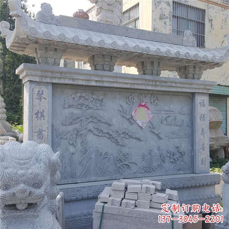 贵州迎客松石雕影壁墙
