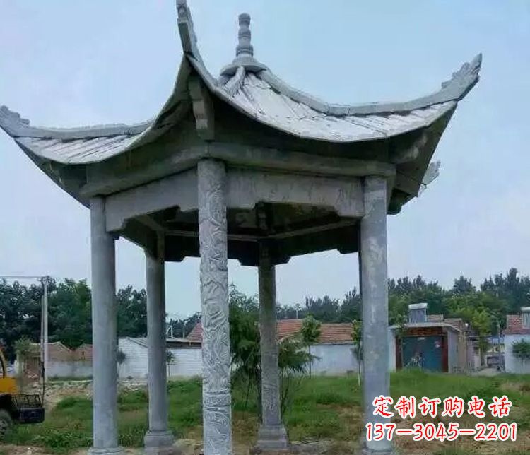 贵州园林仿古六角凉亭景观石雕