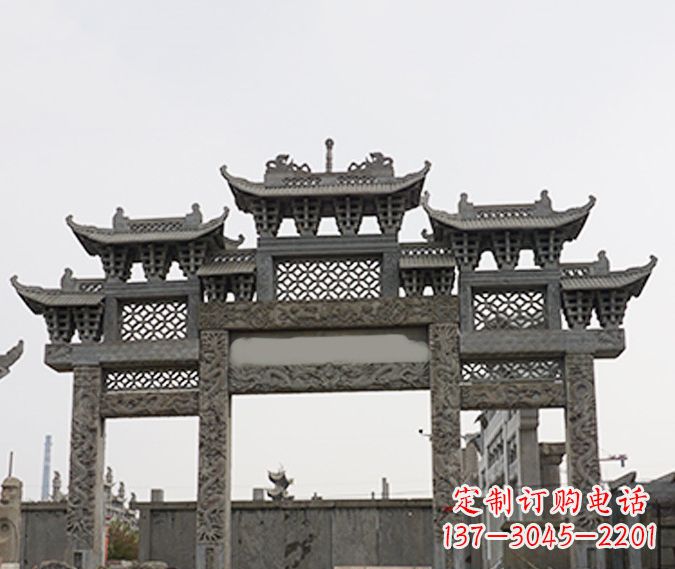贵州园林仿古三门牌坊石雕 (4)