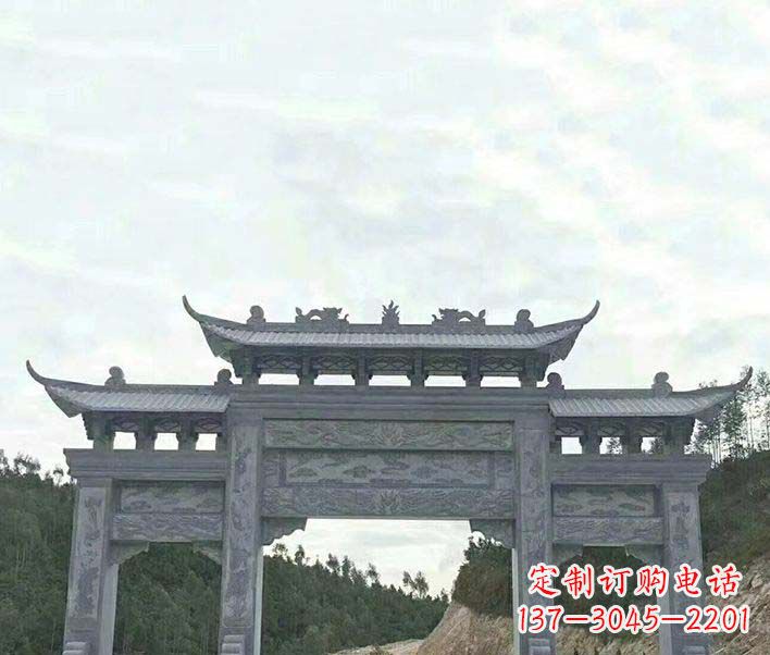贵州园林仿古三门石牌坊景观石雕