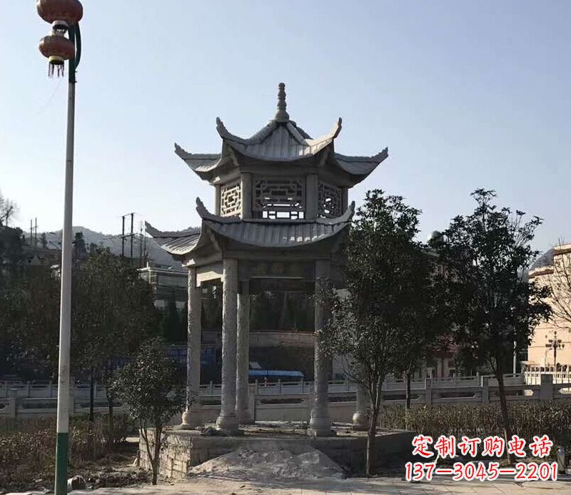 贵州园林仿古双层石凉亭景观石雕 (4)