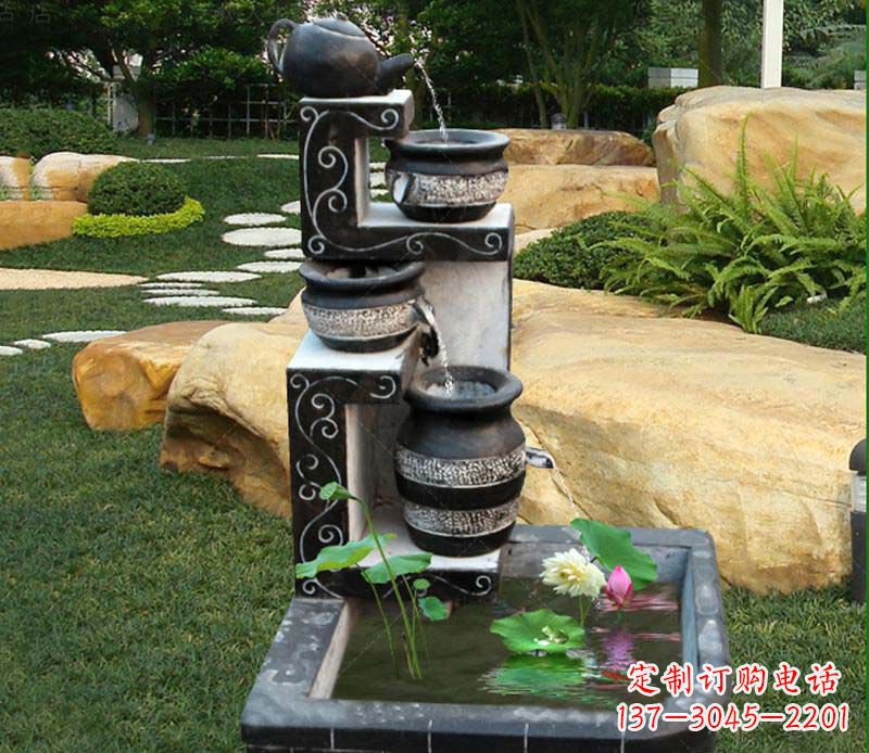 贵州园林景观茶壶流水池石雕