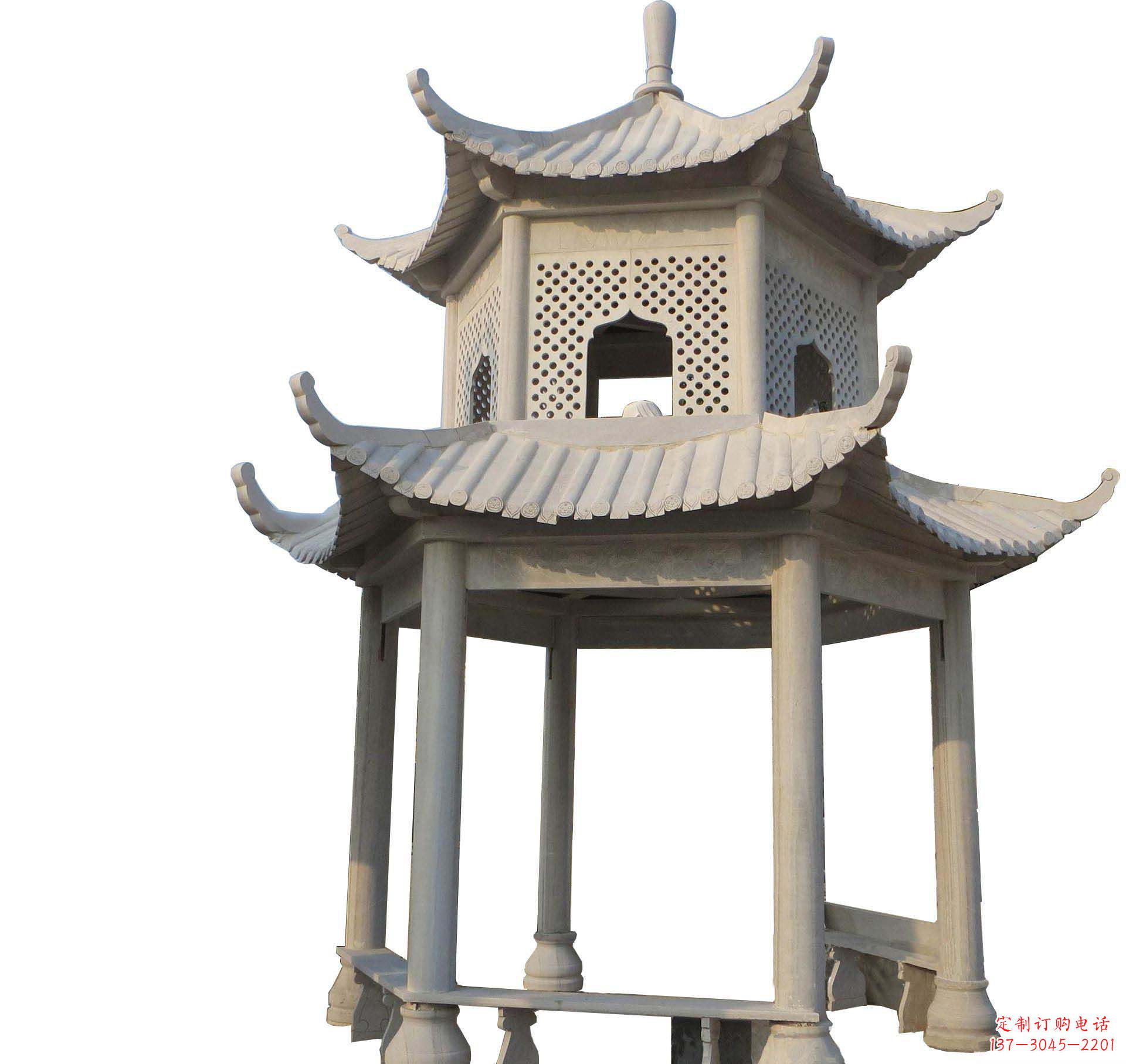 贵州园林景观大理石六角石雕双层凉亭