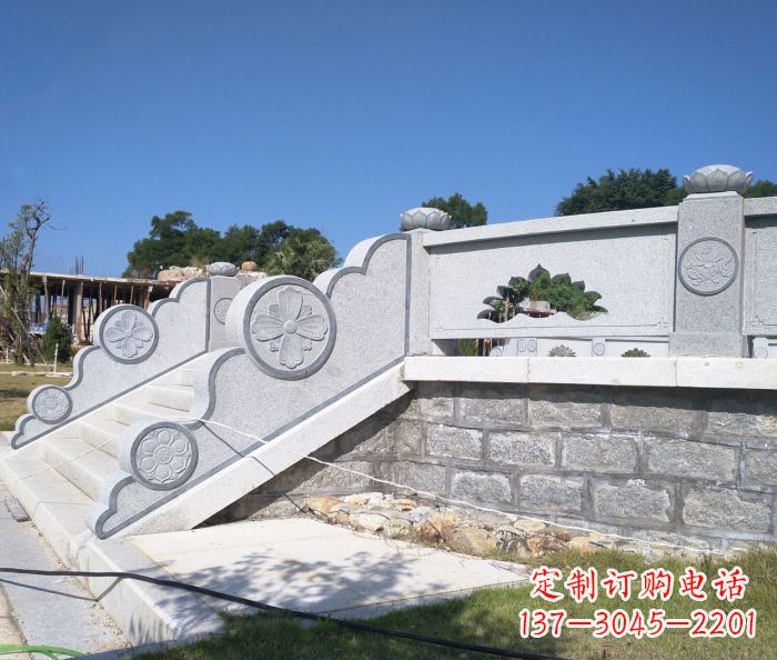 贵州园林景观大理石镂空莲花石栏板 (2)