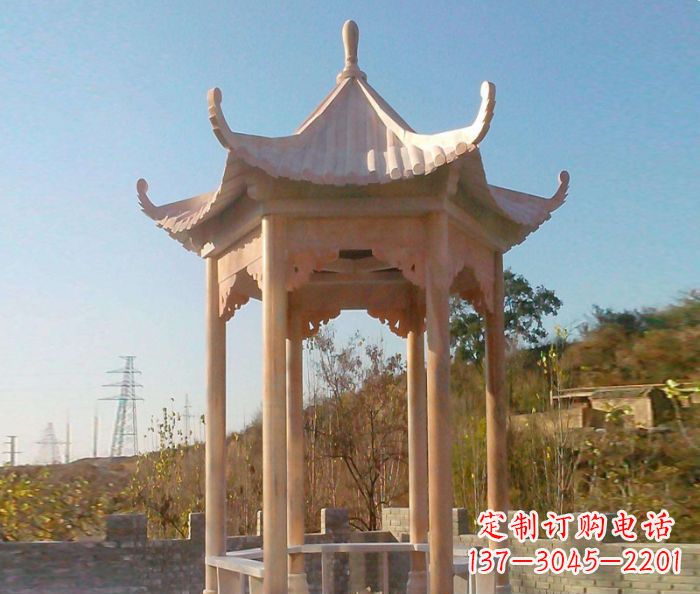 贵州园林景观晚霞红单层石雕凉亭
