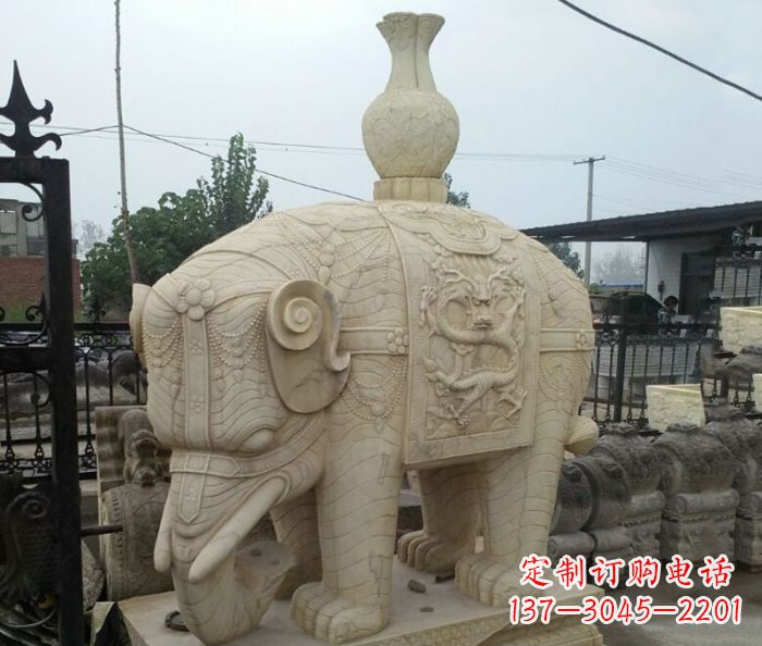 贵州园林景观驮瓶大象石雕