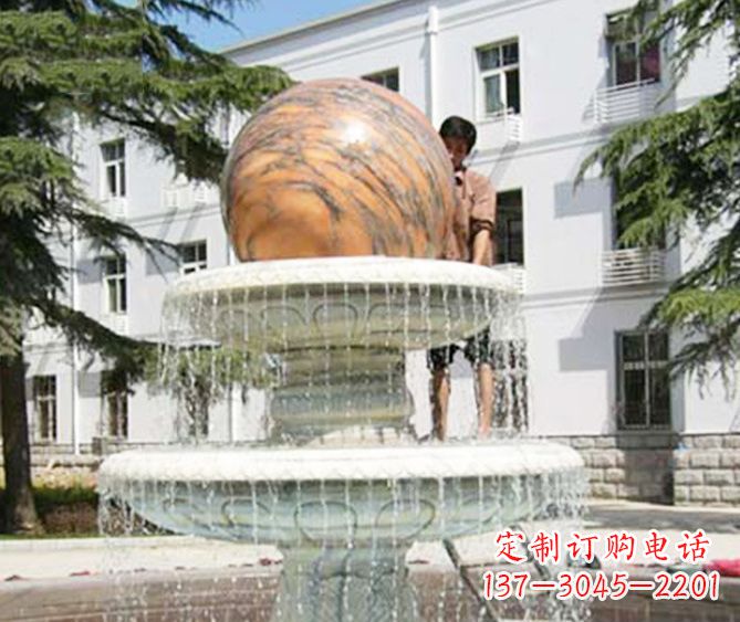 贵州园林景观晚霞红风水球喷泉石雕 (2)