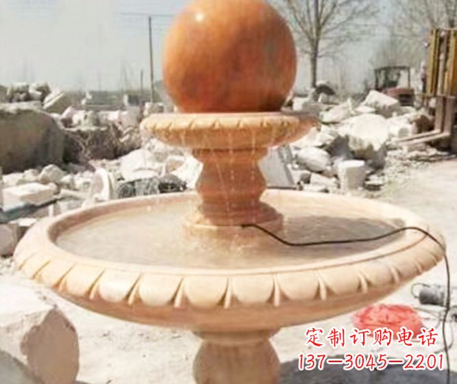 贵州园林景观晚霞红风水球喷泉石雕 (3)