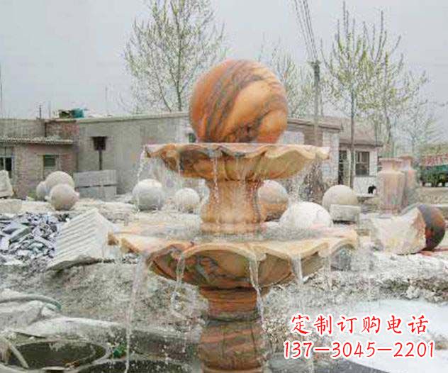 贵州园林景观晚霞红风水球喷泉石雕