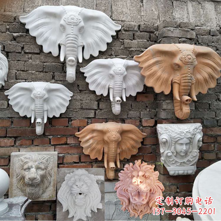 贵州园林喷水壁挂大象头部雕塑