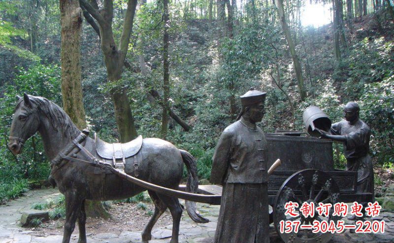 贵州园林清朝士兵和马车小品铜雕