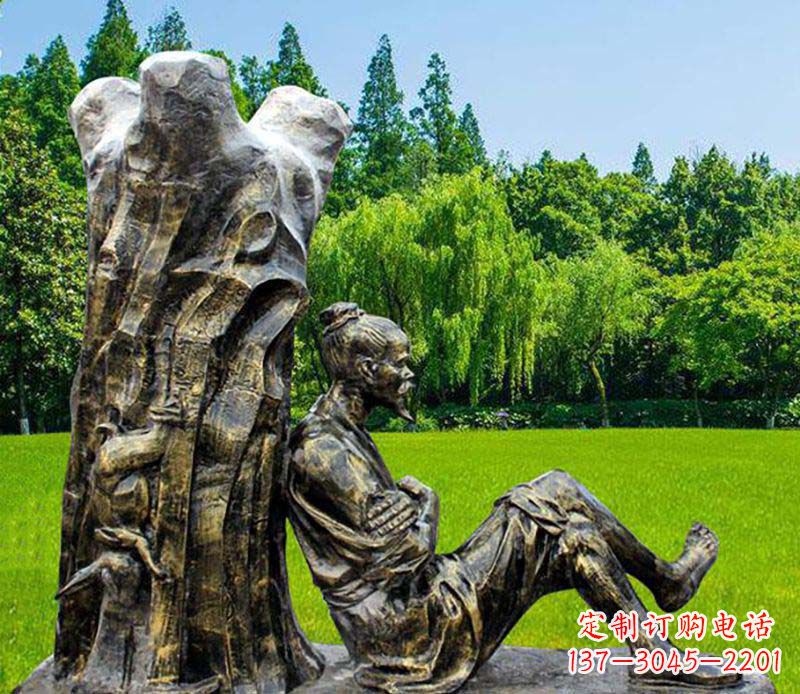 贵州园林守株待兔典故人物铜雕