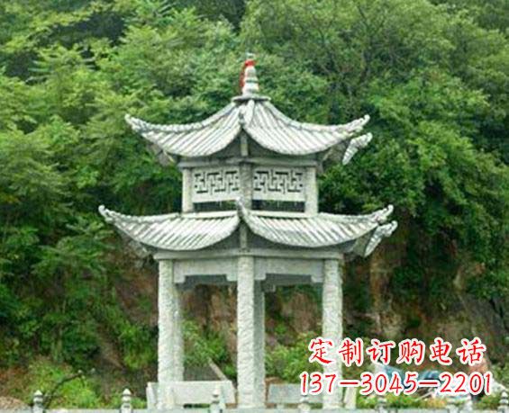 贵州园林双层六角石凉亭景观石雕