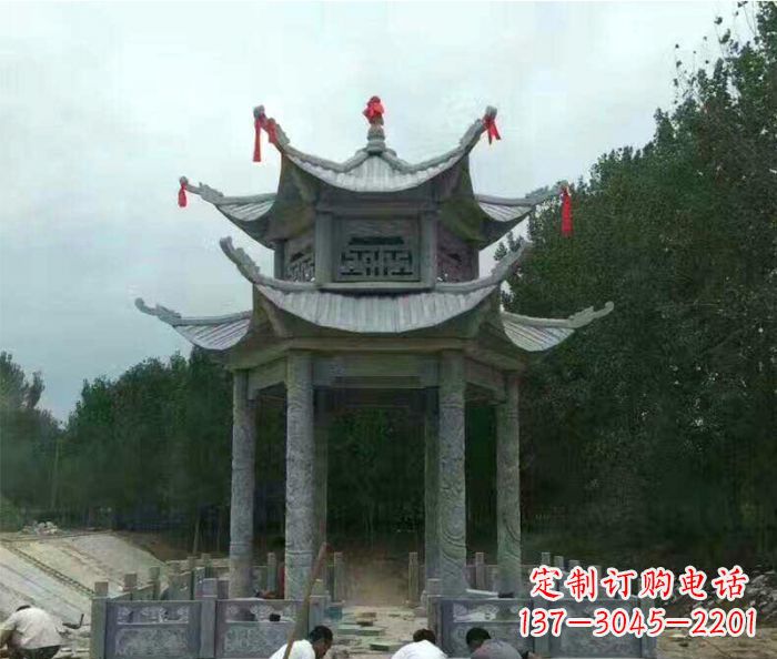 贵州园林双层凉亭石雕 (3)